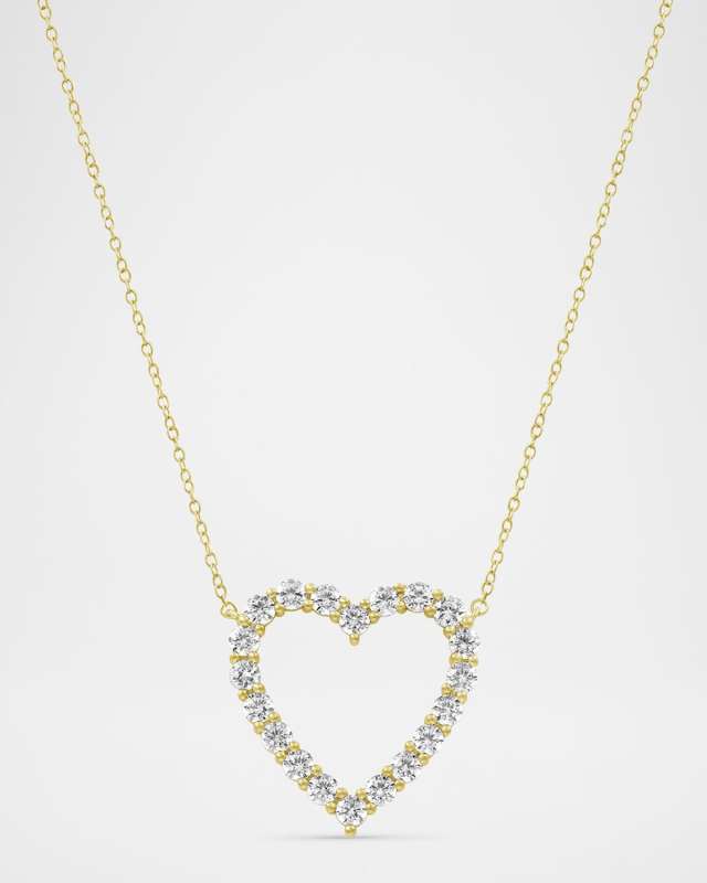 Round Lab Grown Diamond 18K Yellow Gold Open Heart Pendant Necklace